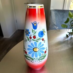 Vintage Mid Century Multi Color Floral Porcelain Ceramic Vase Lubiana Europe